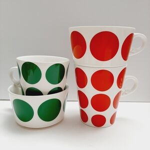 🍒 Set of 4 Mugs Stackable Polka-Dot Red & Green Mug Coffee Cup Tea